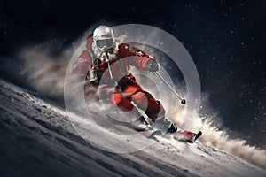 snow holiday santa skier ski sport snowboarder christmas winter mountain. Generative AI.