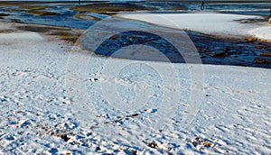 A snow and ice covered Troon Shore, South Ayrshire, Scotland