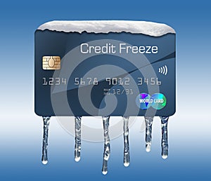 Snow and ice on a credit card illustrate the theme of putting a freeze on your credit report.