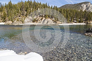 Snow and ice malting Bow River Banff Alberta Canada