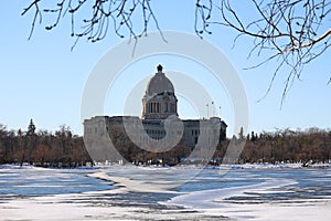 Snow ice waves Wascana Lake Saskatchewan Legislature