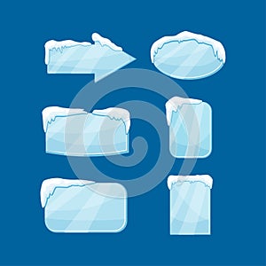 Snow icicle banner set vector illustration isolated on blue background.