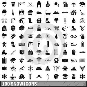 100 snow icons set, simple style