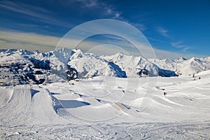 snow jumps in the snow Park in Les arcs