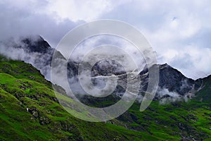 Snow-laden Peaks of Himalayan Mountains at Valley of Flowers National Park, Uttarakhand, India