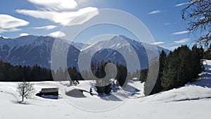 Snow landscape in Austria near Leutasch and Seefeld