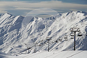 Snow landscape with cableway