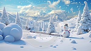 snow landscape decorted with christmas objects