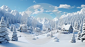 snow landscape decorted with christmas objects