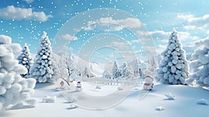 snow landscape decorted with christmas objects