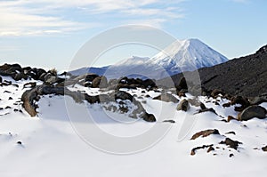 Snow landscape of Mount Ngauruhoe in Tongariro National Park