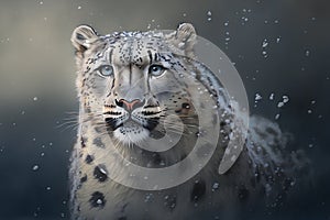 Snow leopard portrait. 3D illustration. 3D CG. High resolution.