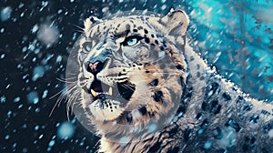 snow leopard in the snow .
