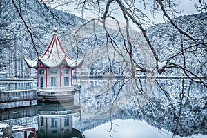 Snow Lulin Lake-Snow scene in Mount Lu
