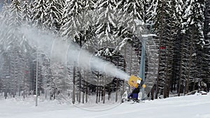 Snow machine gun on a ski slope