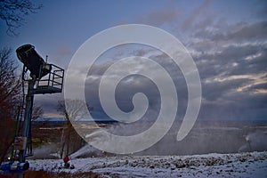 Snow machines create artificial snow at rib mountain state park in Wausau WI