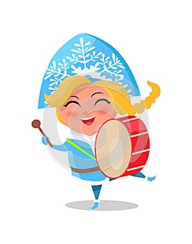 Snow Maiden Play Drums Vector Illustration Cartoon