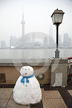 Snow man at the bund Shanghai.