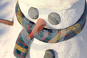 Snow man cartoon face close up