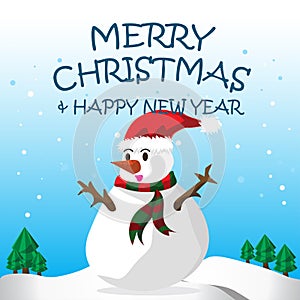 Snow man Happy and Merry Christmas Cartoon
