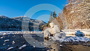 Snow man on the river photo