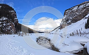 Snow Melting Blue Sky Canadian Rockies Mountain Landscape Panorama Scenic Snowshoeing