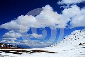 Snow mountain ,blue sky and white cloud