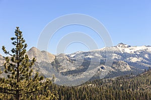 Snow mountain with blue sky at Yosemite national park