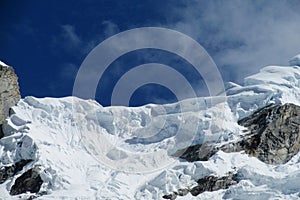 Snow mountain in Huascaran, Santa Cruz trek in Peru