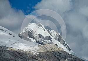 Snow mountain in Huascaran, Santa Cruz trek in Peru