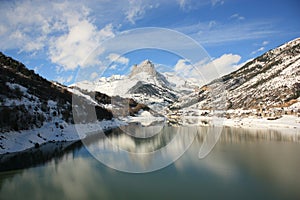Snow mountain and lake