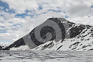 snow mountain landscape beside road in norway