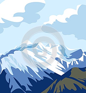 Snow mountain landscape. Travel, Nature, Adventure concept. Abstract background, design for wallpaper, prints. Vector