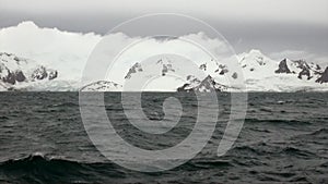 Snow mountain panorama of Falkland Islands Antarctica.