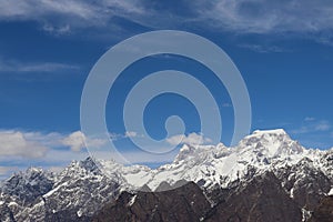 Snow on the mountain peak in Auli Ukkarakhand India