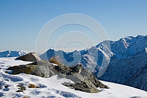 Snow mountain peak panorama photo