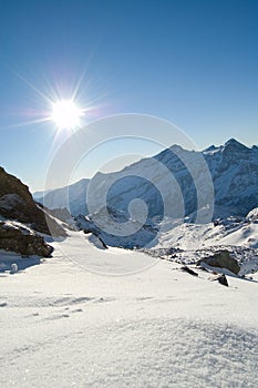 Snow mountain peak sunshine