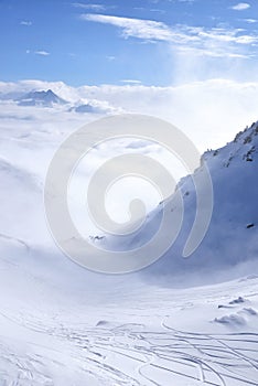 Snow mountain range landscape in Austria photo