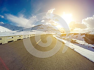 Snow Mountain Road in qinghai at sunset,China.