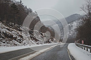 Snow mountain and snow road