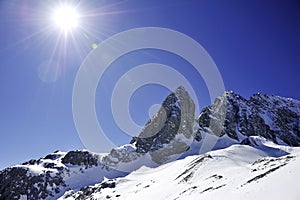 Snow mountain with sunny sky