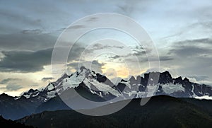 Snow mountain on sunset