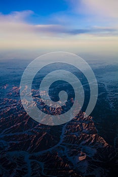 Snow mountain sunset