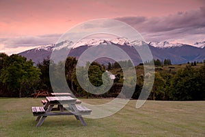 Snow mountain in sunset time, South Island, New Zealand