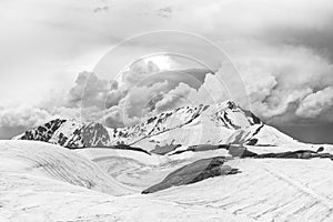 Snow mountain in Tateyama Kurobe Alpine Route in Toyama, Japan at dusk