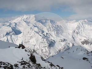 Snow mountainous landscape photo