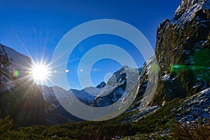 Snow mountains in Fiordland National Park