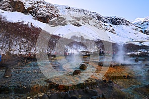 The snow mountains and hot spring