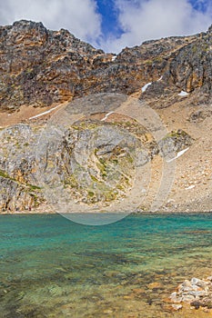 Snow in the mountains in Laguna Turquesa photo