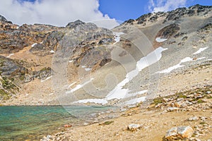 Snow in the mountains in Laguna Turquesa photo